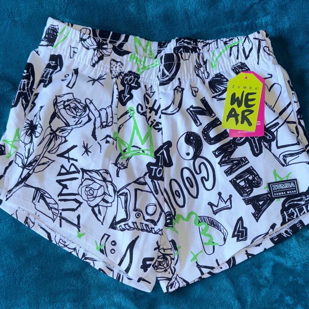 Zumba Fitness Black and Green Graphic Shorts